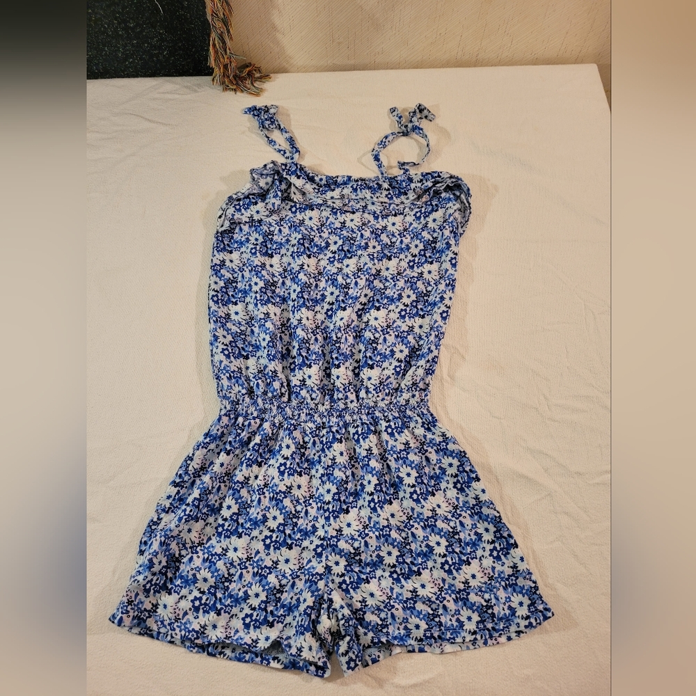 Justice Blue Floral Romper, size 14 kids.